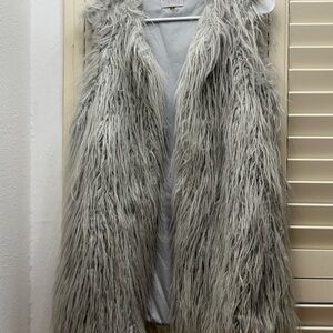 1. State Shaggy Gray Faux Fur Vest